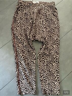 La Boheme 100% Sueded Silk Leopard Print Relaxed Button-fly Pants - Small